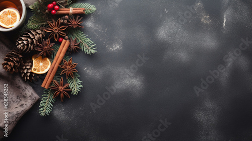 Fotografia Warm Blanket with Snowflakes, Cinnamon Sticks, and a Cup of Mulled Wine , Christ