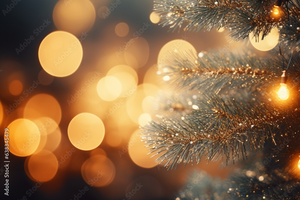 Glittering Lights Creating a Mesmerizing Backdrop for Christmas Tree Needles , Christmas tree branches, bokeh Glittering Lights Creating a Mesmerizing Backdrop for Christmas Tree Needles , Christmas tree branches, bokeh