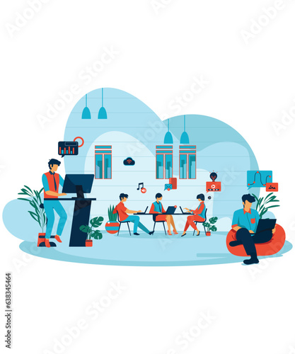 Simple Flat Art Working Illustration Of 6 Company People Solving On Business Problems