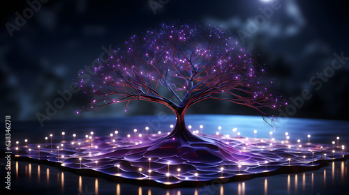 Amethyst token Hedera Hashgraph against a darkened background. Depicting the efficiency of directed acyclic graph structures