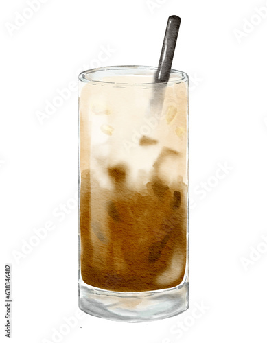 Watercolor iced vanilla latte  watercolor illustration isolated element
