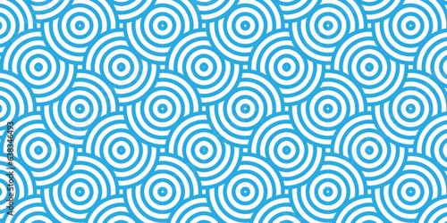 Seamless geometric pattern bold striped circles wave lines blue seamless steel material geomatics overloping create retro square line backdrop pattern background. Overlapping Pattern.