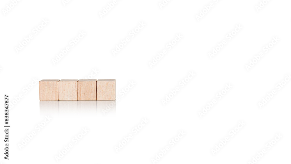 wooden cubes four 4 pieces on isolate white background wooden cubes four 4 pieces on isolate white background