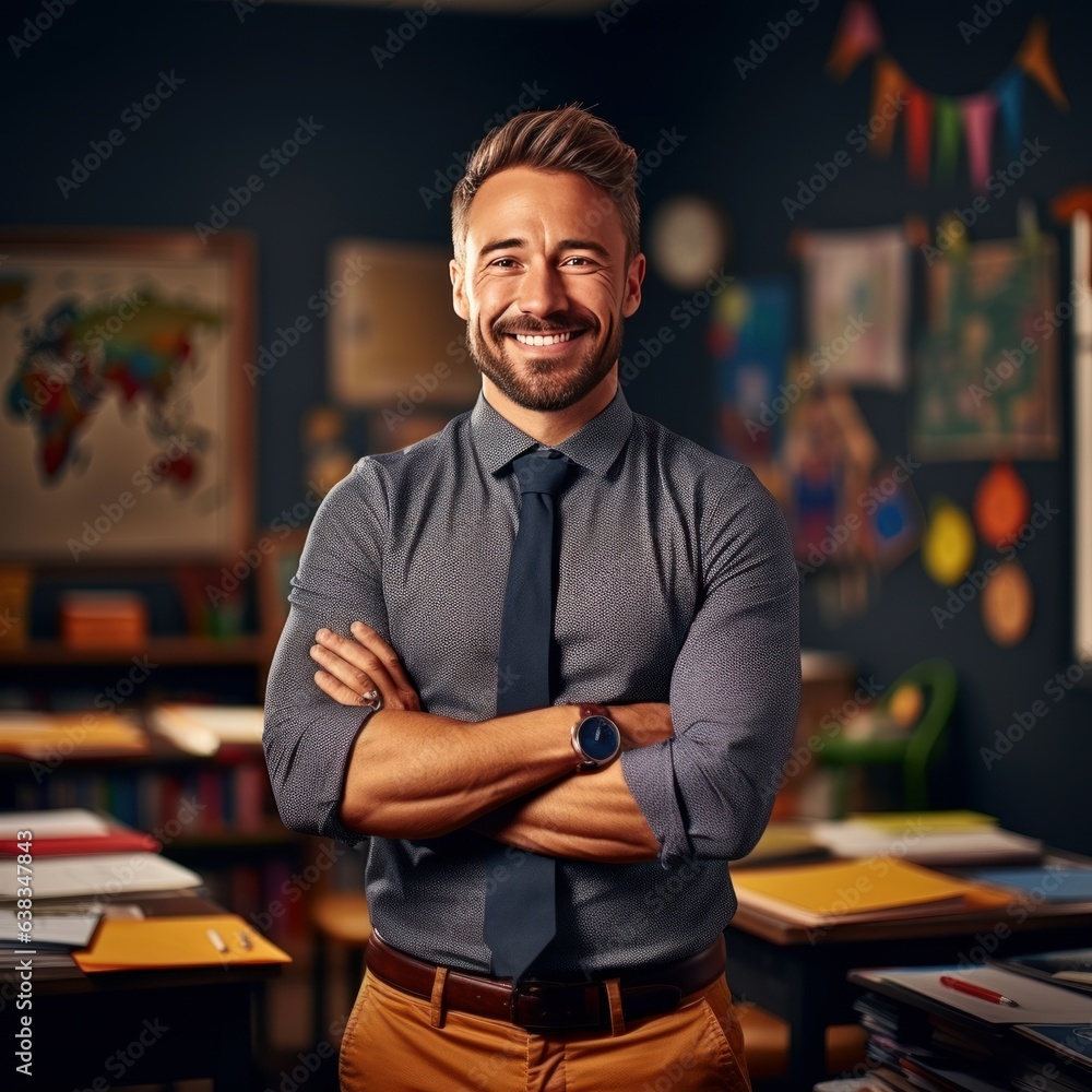 photo of a man teacher in the classroom photo of a man teacher in the classroom