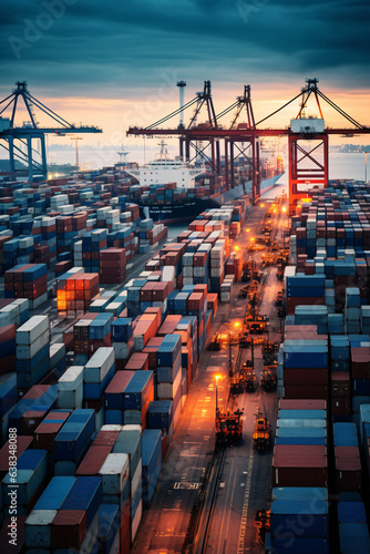 Busy Shipping Port with Containers Ships and Ongoing Global Supply Chain Operations