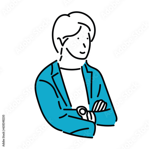 腕を組んで考える男性のビジネスパーソンのイラスト素材