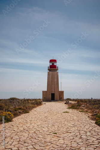Sagres Fortress lighthouse on a blue sky day