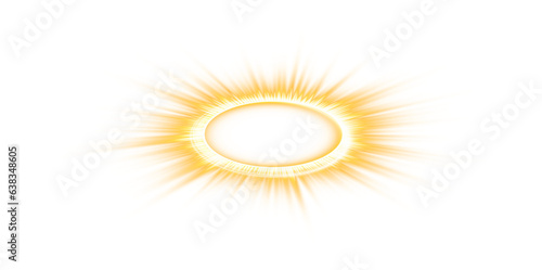 Golden halo angel ring Isolated on transparent background. Magic fantasy portal. Futuristic teleport. Light effect. PNG.