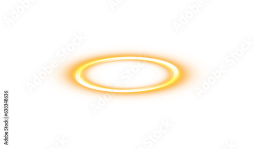 Golden halo angel ring Isolated on transparent background. Magic fantasy portal. Futuristic teleport. Light effect. PNG.