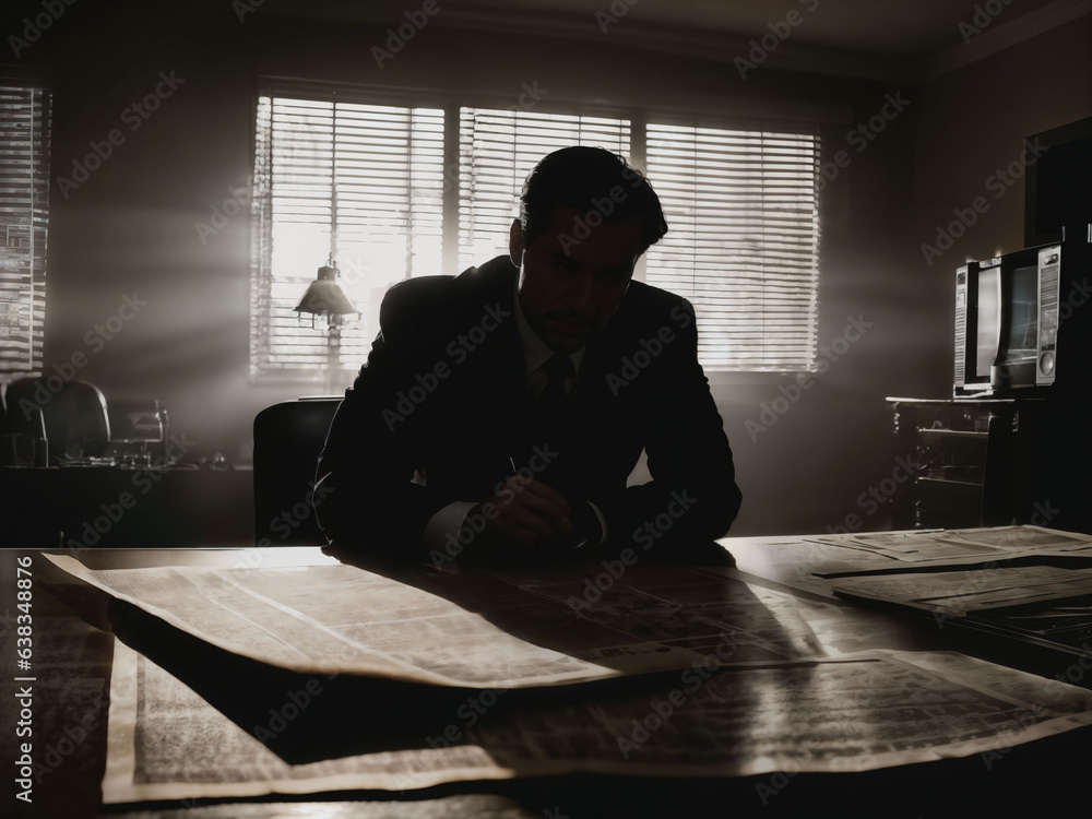 photo of serious detective man in crime scene, generative AI photo of serious detective man in crime scene, generative AI