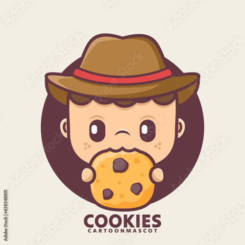 cute cartoon mascot with cookies. vector illustrations with outline style