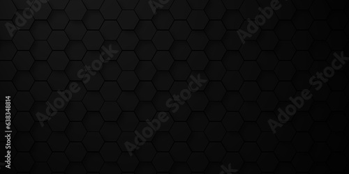 Abstract background of abstract black hexagon background design a dark honeycomb grid pattern. Abstract octagons dark 3d background.Black geometric background for design.