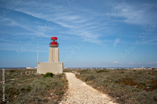 Sagres Fortress lighthouse on a blue sky day