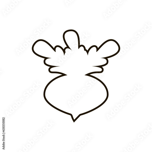 Beet with leaves. Outline linear vector in minimal simple flat style. 