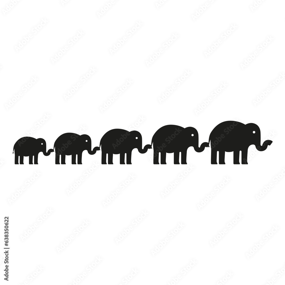 A family of elephants standing in a row. A herd of elephants holding their trunks by their tails. A family of elephants standing in a row. A herd of elephants holding their trunks by their tails.