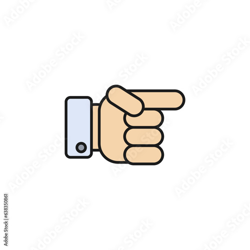 Hand pointer with index finger right or left. Simple minimal colored vector on blank white clean background.