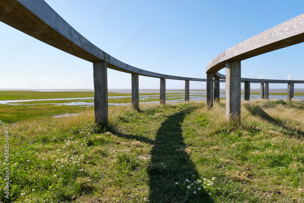 View on the Terp fan de Takomst. An initiative of the village of Blije, Sense of Place and other parties to emphasize the long connection with the Wadden Sea.	