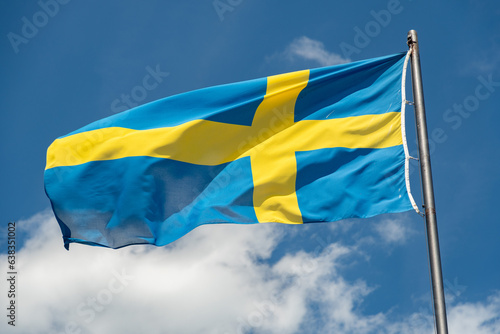 Swedish flag is waving in Mainau in Germany