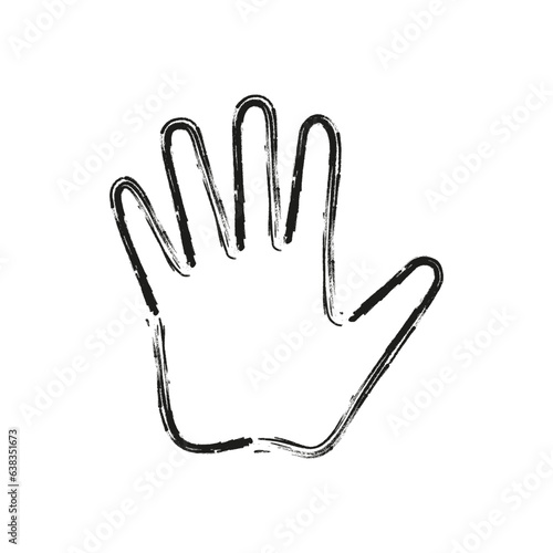 One single empty open human hand palm with fingers splayed and spread wide. Vector in grunge style.