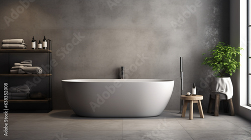 Bathroom on gray tiles background
