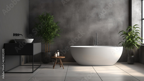 Bathroom on gray tiles background