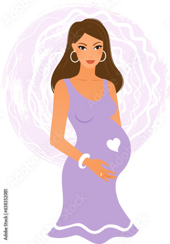 Pretty brown haired young pregnant woman with an abstract background