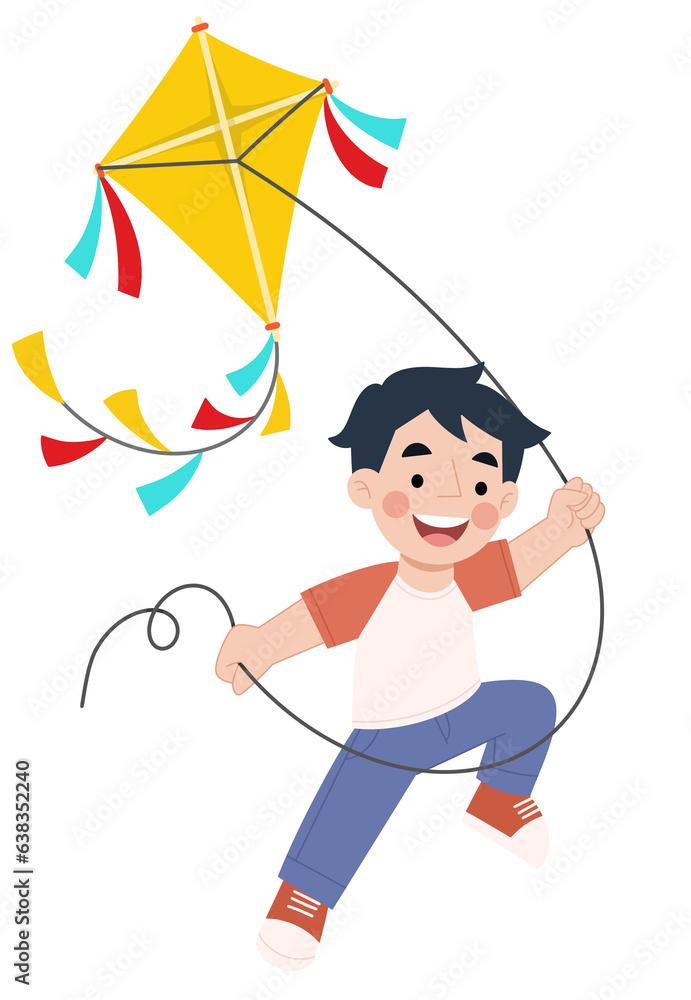 Illustration of a little boy playing a kite Illustration of a little boy playing a kite