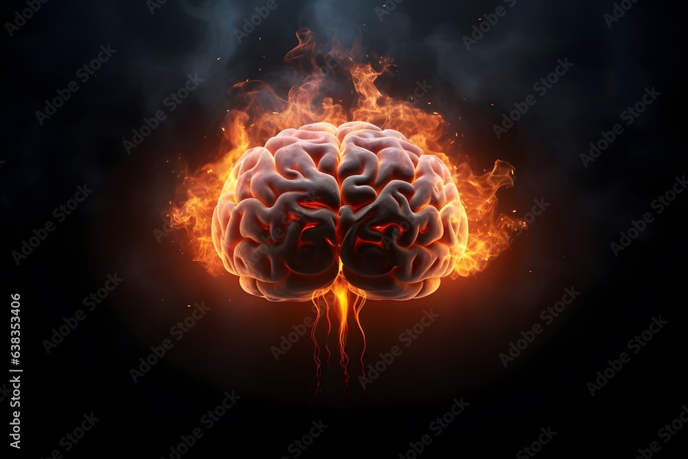 Human brain burning There is a fire or flame burning That was so hot that it was a yellow-red light on a floating black background. Concept is hot-headed, absent-minded, brilliant and fiery creative. Human brain burning There is a fire or flame burning That was so hot that it was a yellow-red light on a floating black background. Concept is hot-headed, absent-minded, brilliant and fiery creative.