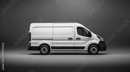 Clean blank white delivery van isolated on empty background  side view of plain car cargo carrier with large space for design  transportation logistics mockup. Generative AI