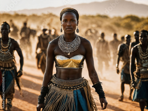 photo of african woman tribal warriors with armor, generative AI