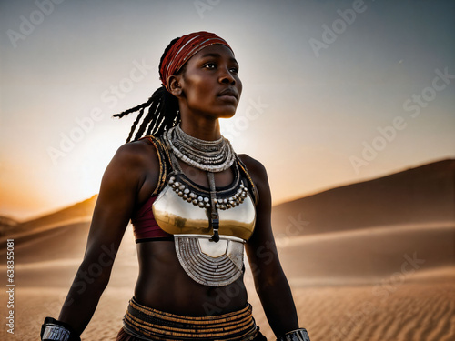 photo of african woman tribal warriors with armor, generative AI photo