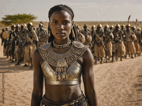 photo of african woman tribal warriors with armor, generative AI