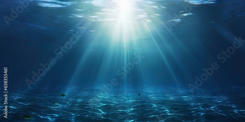 Sunlit serenity. Exploring underwater realm. Beneath surface. Capturing magic of ocean. Oceanic sunbeams. Enchanting depths of sea © Bussakon