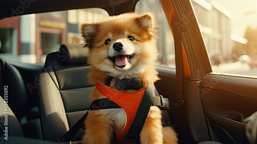 dog in car with safety belt