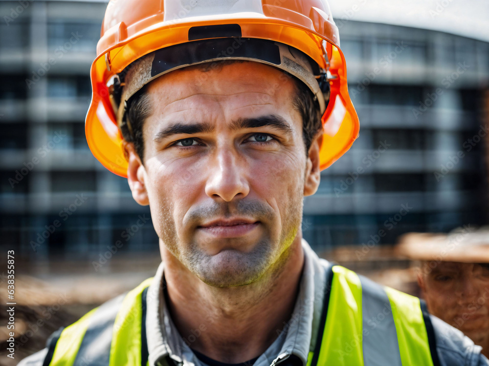 photo of man as a construction worker with helmet, generative AI photo of man as a construction worker with helmet, generative AI