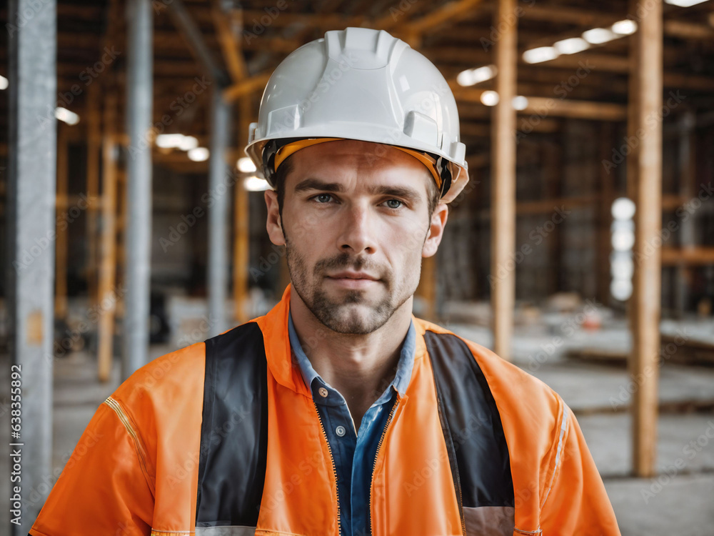 photo of man as a construction worker with helmet, generative AI photo of man as a construction worker with helmet, generative AI