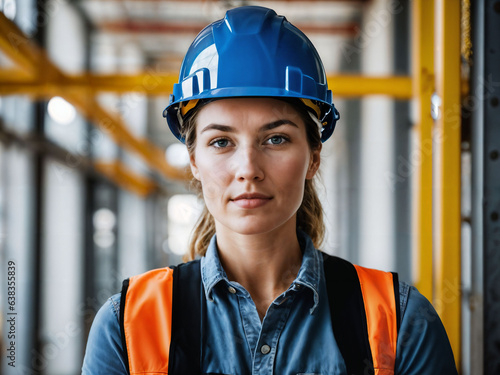 photo of woman as a construction worker with helmet, generative AI © Flash
