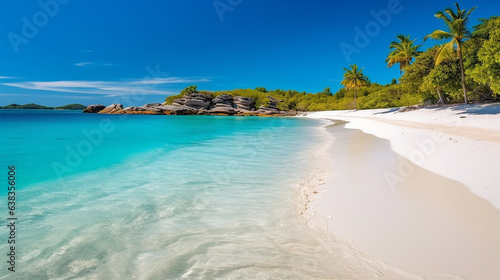 Panoramic view of a tropical beach with palm trees and blue sky © Classy designs