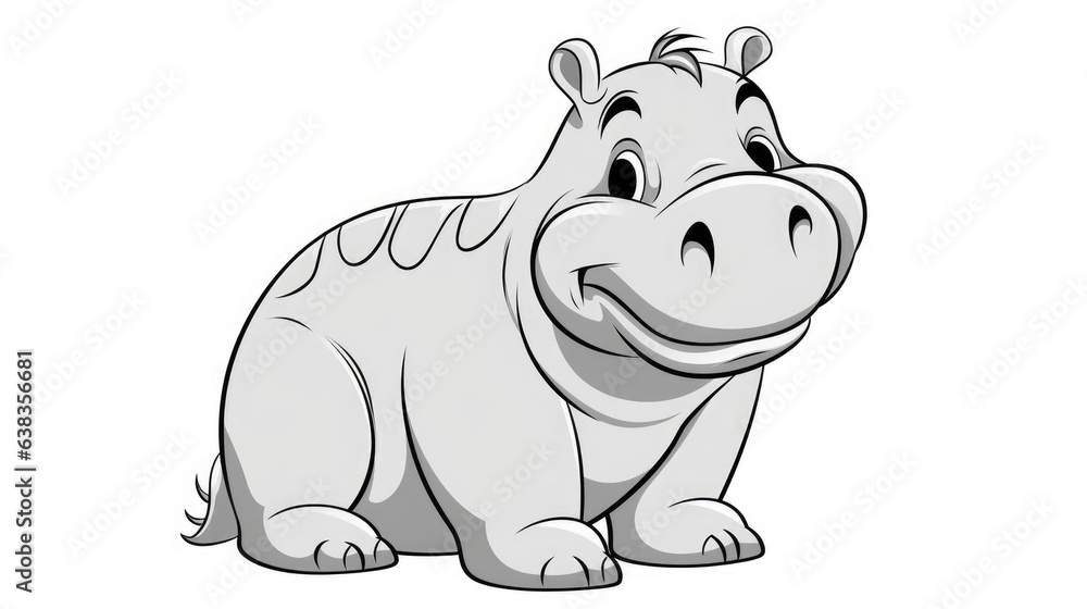 Simple coloring pages for children, hippo