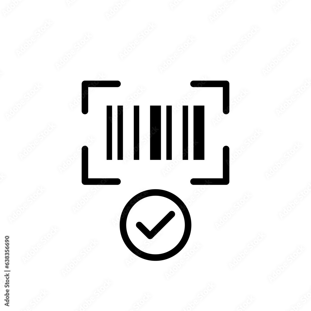 Barcode scan with checkmark. Approved link or product. Pixel perfect, editable stroke icon Barcode scan with checkmark. Approved link or product. Pixel perfect, editable stroke icon