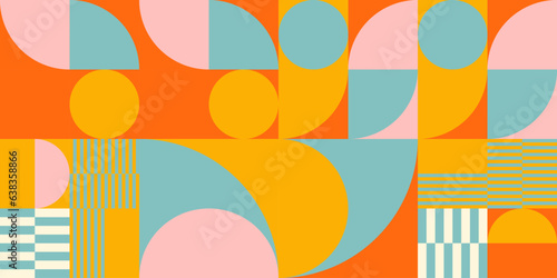 Obraz na płótnie Retro geometric aesthetics. Bauhaus and avant-garde inspired vector background with abstract simple shapes like circle, square, semi circle. Colorful pattern in nostalgic pastel colors. w salonie