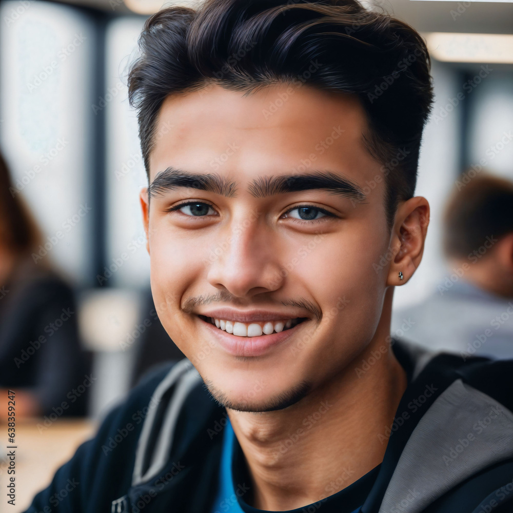 portrait close up of happy young teenage at the working office space, generative AI portrait close up of happy young teenage at the working office space, generative AI