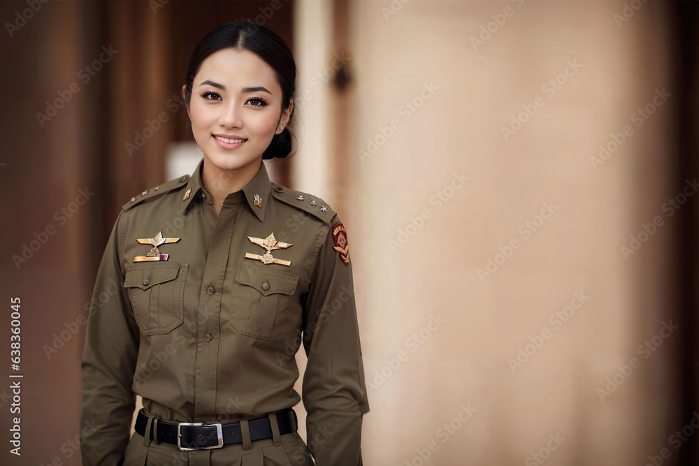 photo of asian woman in Thai police officer uniform, generative AI photo of asian woman in Thai police officer uniform, generative AI