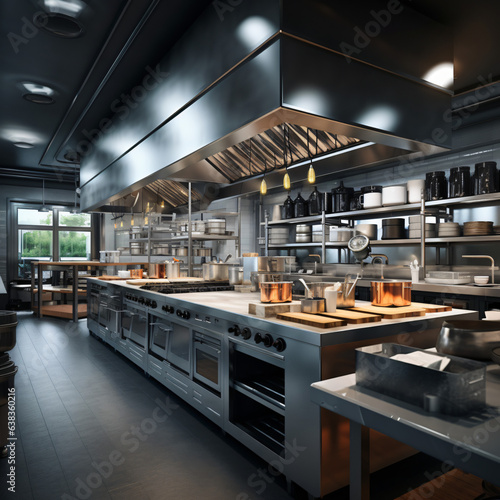 Restaurant kitchen interior with equipment