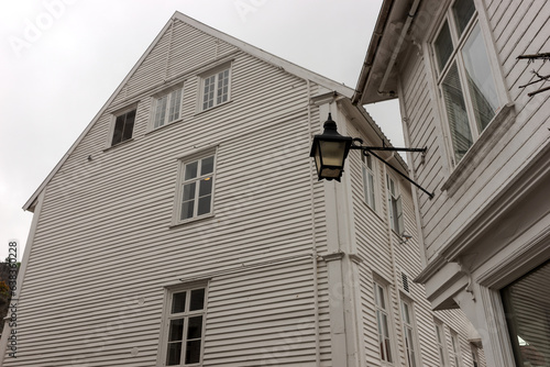 White wooden house in the old town of Mandal. Norway