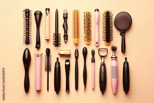 Essential Hair Styling Tools: Brushes, Dryer, and Curling Wands. Generative Ai