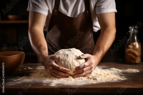 Bakery Craftsmanship: Expert Bakers Kneading Dough. Generative Ai