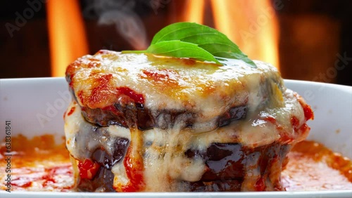 Lasagna eggplant baked in a wood oven