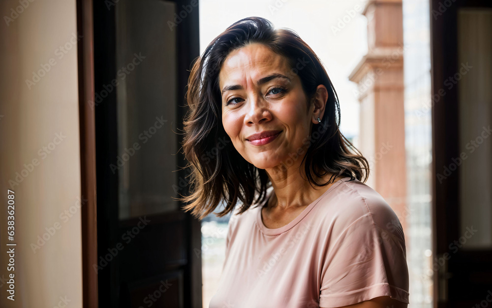 photo of middle aged old woman at house near sea beach, generative AI photo of middle aged old woman at house near sea beach, generative AI