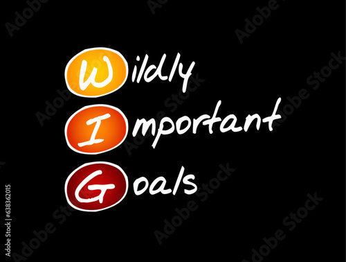 WIG Wildly Important Goals - highly important goals that must be achieved or no other goal matters, acronym text concept background